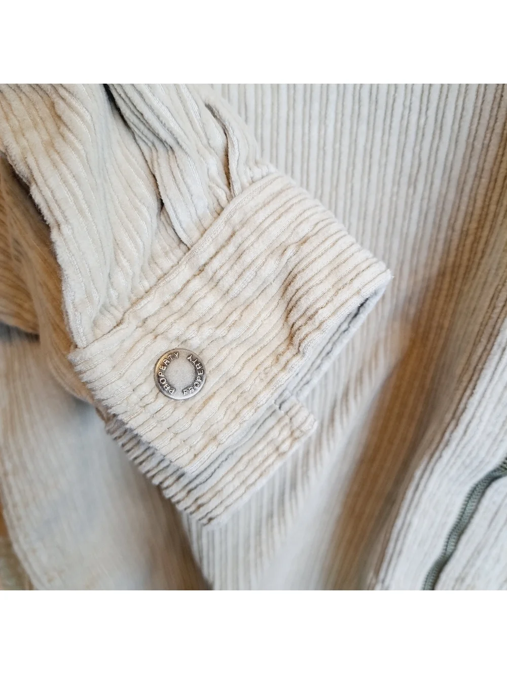 PROPERTY 90s Vintage Oversized Zip-up Beige Corduroy Jacket XL Gorpcore Utility
